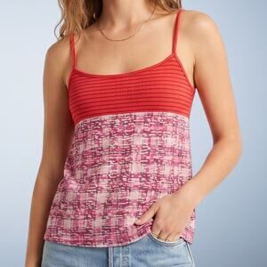 Free People Y2K Ribbed Babydoll Camisole Plaid Top Red Pink Size Small
